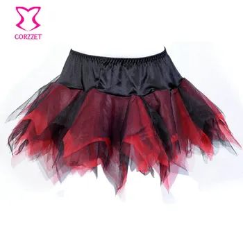Black&Red Asymetrické Tylu Krátke Sexy Sukne Ženy Paródia Mini Sukne Tanečný Klub Nosenie Rockabilly Spodnička Tutu Saias Curtas