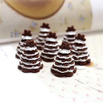 10Pcs Sladké 3D Čokoládová Torta Vianočné Dekorácie, Remeselné Živice Cabochon Miniatúrne Falošné Potravín Diy Mini Hračka domček pre bábiky Príslušenstvo