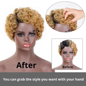 Doris Krásy Syntetické Krátke Čierne Kučeravé Hnedé Roztomilý Ombre Afro Parochne pre Ženy