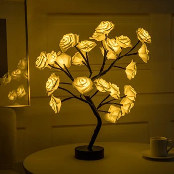 USB Ruže Kytice LED Strom stolná Lampa Spanie Svetlo Nočný Stolík Lampy, Nočné Osvetlenie, Strán, Svadby Domova Darček