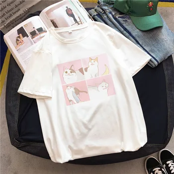Kreslených mačka dámske tričko krátky rukáv harajuku kawaii bežné Tshirts Módne Letné Streetwear Ženské Oblečenie