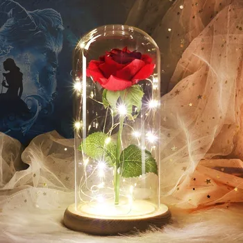 Stredné Kráska a Zviera ruže, Ruže v sklenenou kupolou, navždy ruža, červená ruža,špeciálne romantický darček valentín Darček