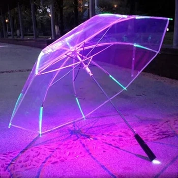 Nová 7 farbu Meniace sa Farebné LED Svietiace Transparentný Dáždnik Dážď Deti Žien, s bleskom pre priateľov Darček