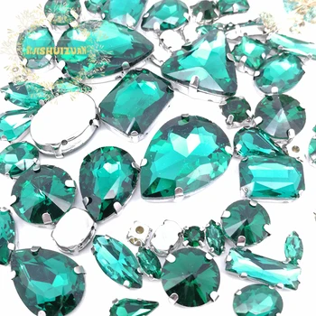 Veľmi Obľúbený MIX Malachit green Crystal Glass Šitie Kamienkami Spodnej DIY dámske Šaty a Topánky 52pcs 23sizes 10shapes