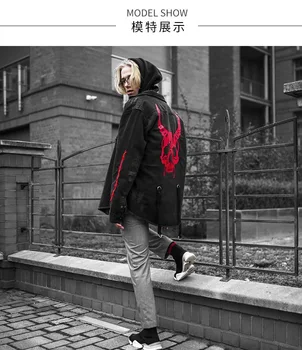 Ybaby Harajuku Gotický demon hunter kostry čierna denim jacket pánske rock, punk ťažkých kovov šatka otvor street style