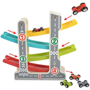 Drevené miniatúrne autíčko model chlapec dieťa drevené track list auto hry, deti puzzle chytiť lietanie auto hračka pre deti darček