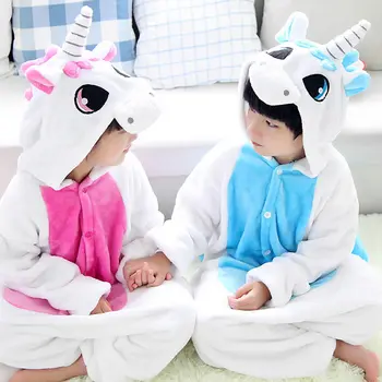 Unicorn Kigurumis Chlapci Dievčatá Onesie Zvierat Cartoon Vyhovovali Domov Sleepwear Zime Teplé Roztomilý Zábavné Pajama Deti Deti Party Oblečenie