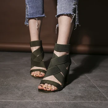 2020 Módne Ženy Sandále Letné Topánky Otvorené Prst Vysoké Podpätky Kríž Popruh Gladiator Sandále Námestie Podpätky Čerpadlá Sandalia Feminina