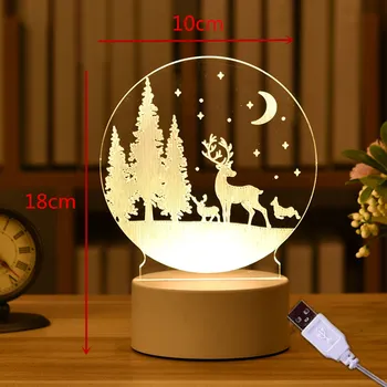 Vianočné Dekorácie pre Domov Strom Elk Vianočné 3D Akrylové USB Nočné Svetlo Vianočný Darček Navidad 2021 Nový Rok Doma Decore Garland