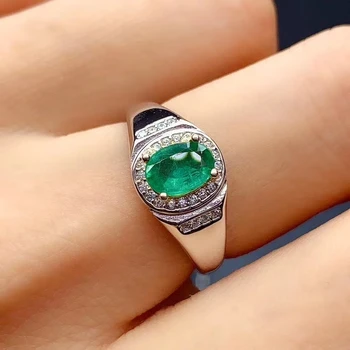 Nové 925 silver mužov krúžok emerald krúžok Prírodné reálne emerald darček k narodeninám dobrú farebnú nádheru v návrhu čistý pocit zásnubný prsteň