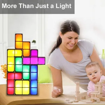 Drop Shipping DIY Tetris Puzzle Svetlo Stohovateľné LED Stolná Lampa Constructible Blok Nočné Svetlo Romantický Novinka Lampa pre Dieťa