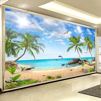 Vlastné 3D Fotografie Tapety Seascape Beach Kokosový Nástenné Maľby Pre Moderné Spálne, Obývacia Izba Pozadí nástenná maľba Abstraktných De Parede