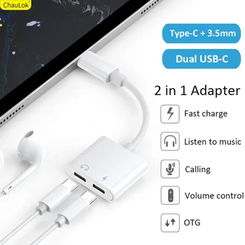 Dual USB Typu C Splitter DAC 2 v 1 Audio Rýchle Nabitie Typ C do 3,5 mm pre Slúchadlá, Adaptér pre Samsung S20 Ultra S10 9 Poznámka 10 Plus