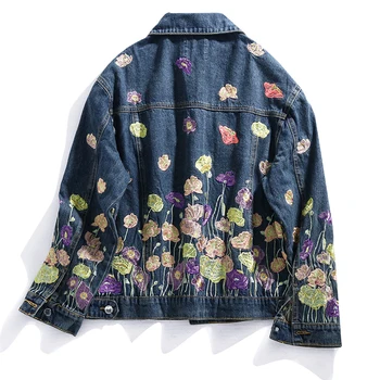 2020 Nové Jarné, Jesenné Kvety Výšivky Jeans Bunda Ženy Streetwear Jar Vintage Krátke Džínsové Bundy Kabát Žena Vrchné Oblečenie