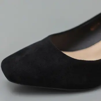 Semiš štvorcové prst dámy vysokým podpätkom stručné čerpadlá pohodlné pracovné topánky pre ženy polovici bloku päty office obuv v Dobrej Kvalite 31-43