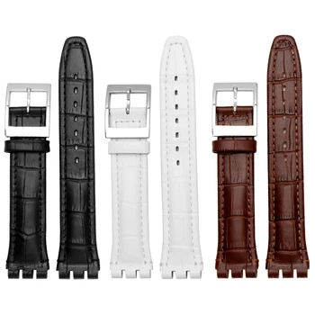 17 mm 19 mm kvalitné originálne kožené watchband čierny hnedý náramok strieborný pracky nahradenie kožený náramok fit Swatch popruh