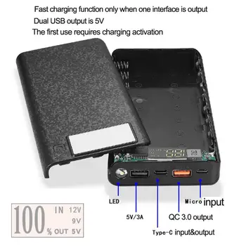 QC 3.0 Dual USB + Typ C PD 8x 18650 Batérie DIY Power Bank Pole LED Svetlo Rýchlo Nabíjačka Pre iPhone, Samsung Mobilný Telefón, Tablet