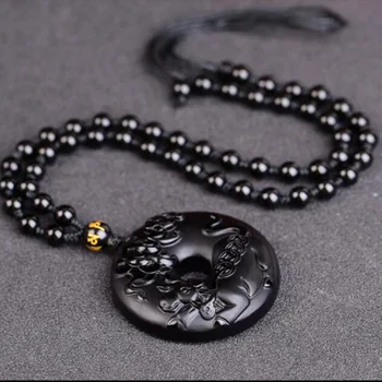 Prírodné Obsidian Čínskeho Zverokruhu Jade Prívesok Šperky Šťastie Sľubný Amulet Náhrdelník S Príveskom, Jemné Jade Šperky