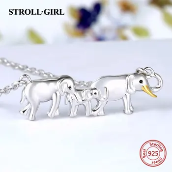 925 Sterling Silver Chôdza Slon Prívesok Reťazca Zvierat Šťastná Rodina Náhrdelník pre Matku 2020 Lady Jemné Šperky Vianočný Darček