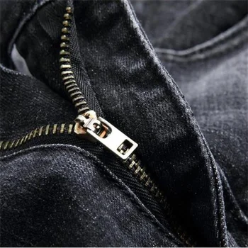 QIBA Značkových Džínsov mužov List Vytlačený Škvrny Pozdĺžne Black CottonMen Džínsy Kvalitnú Módu Klasický Džínsové Nohavice #805