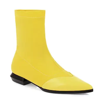 Lloprost ke Členok boot päty PU spájať poukázal low-náklon módne elastické jeseň zimné dámske topánky čierna, žltá, hnedá