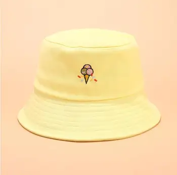 2019 Tvorivé Výšivky Vedierko Hat Unisex Roztomilý ice cream bob Spp Hip Hop Gorros Mužov Letné Čiapky Panama Rybárske Vedierko Hat
