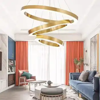 Moderný minimalistický zlato pokovovanie krúžok zmes DIY luster pre obývacia izba dekorácie stmievateľné LED osvetlenie v teplej bielej
