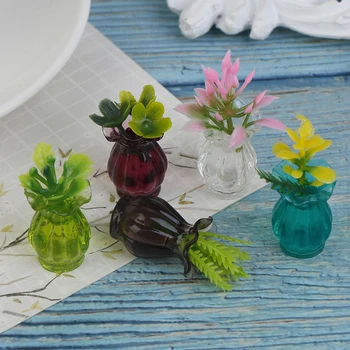 5 ks domček pre bábiky Miniatúry 1:12 Farebné Mini Keramické nádoby HOBBY Ručné Doll House Kuchyni Keramická Váza+kvet