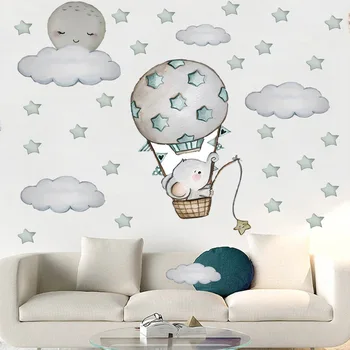 Ručne Maľované Cartoon teplovzdušný balón Slon Samolepky na Stenu pre Deti izba Detská izba Vinyl Eco-friendly Stenu Domova