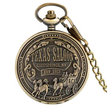 Bronz Texas Saloon Dizajn so suvenírmi Quartz Vreckové Hodinky Starožitné Prívesok Hodiny s Fob Vrecku Reťazca