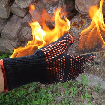 2019 Vysokým teplotám 800 BBQ Oheň Rukavice Spomaľovač Horenia Non-Slip Ohňovzdorné Gril Izolácie Mikrovlnná Rúra Rukavice
