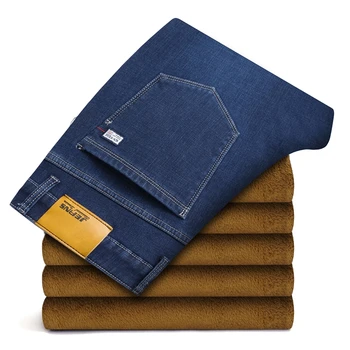 40 42 44 46 veľkosť pánske zimné klasické džínsy značky fleece oblečenie hrubé teplé business bežné slim rovné denim džínsy
