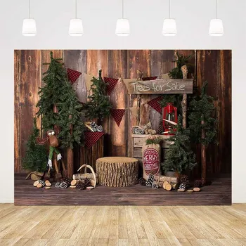 Vianočná retro vintage drevené steny fotografie pozadí Veselé Vianočné Borovice Vlajka Photo booth pozadí photocall