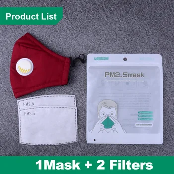 Móda Bavlna Dýchacie Masky Opakovane Umývateľný pleťové Masky Haze Ventil Prachu Dôkaz Úst Masky +2ks Filter Uhlíkom PM2.5