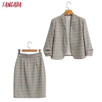 Tangada 2020 jeseň ženy vintage koberčeky sako sukne vyhovovali 2 dielna sada žena bunda dámske ležérne sako Sukne, Súpravy SY167