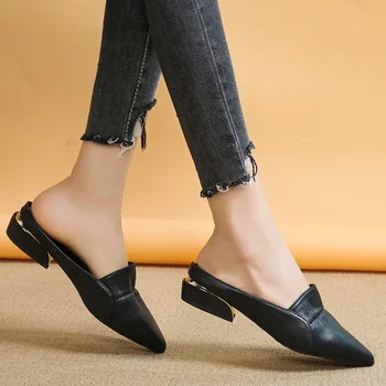 Pu Kožené Nízkom Podpätku Tkaných Topánky Ženy Ukázal Prst Skladaný Papuče Letné Vonkajšie Módne Pol Papuče Ženy Sandále 2021