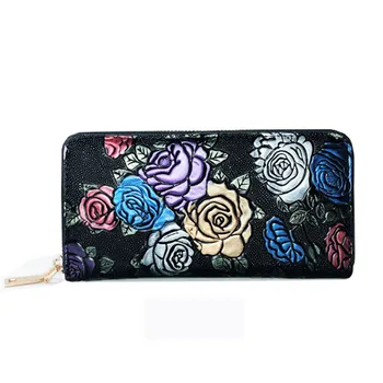 Dámske peňaženky Retro knurling Ruže kvetinový vzor, dlhé kožené žena peňaženky dizajnér kabelku wristlet ženy phone bag vak femme