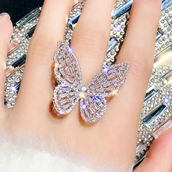 Nové Módne Zlatá/Strieborná Farba Motýľ Prstene pre Ženy, Luxusné Svieti Šperky Otvorenie Vykladané Zirkón Crystal Koktail Party Krúžok