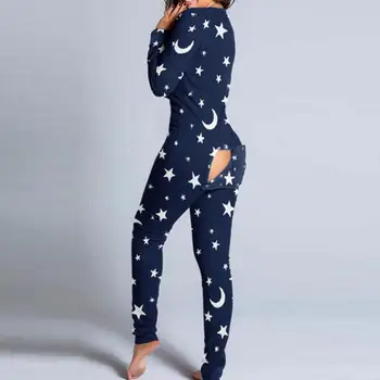 Jumpsuit ženy z Jedného Kusu kombinézu Ženy Sexy Dospelých remienky Pyžamo Vyhovovali Dlhým Rukávom Tlačidlo Tlač Bežné Nightgown 2021