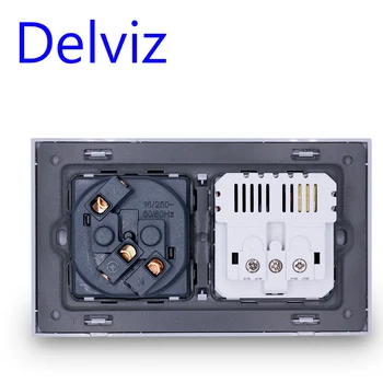 Delviz EÚ Štandardný USB port, Dvojité Zásuvky,16A Kvality power panel AC 110~250V 146mm * 86mm,Dvojitý rám na Stenu USB Zásuvky