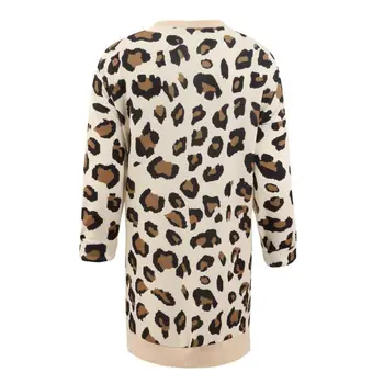 Ženy Cardigan Kabát Dlhý Rukáv Teplé Dlhá Srsť Bežné Sexy Leopard Tlač Slim Vrecku Bundy Voľné Cardigan