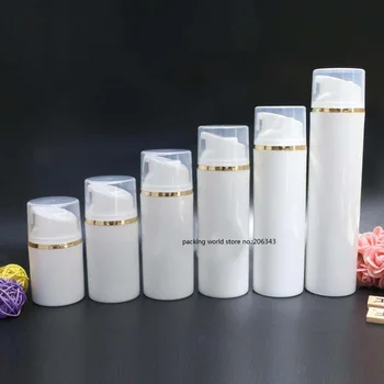 50 ML bieleho plastu airless fľaša gold line biela/číre veko pre mlieko/emulzie/nadácie/anti-UV opaľovací krém krém pleť balenie