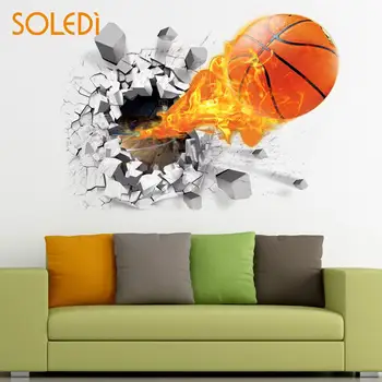 3D Samolepky na Stenu Vymeniteľné 3D Basketbal Samolepky na Stenu Domova Obývacia Izba Tapety pre detské Izby, Spálne, nástenná maľba Obtlačky