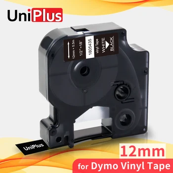 UniPlus Biela Black Label Pásky, Kompatibilné Dymo 1805435 Vinylová Páska 12mm pre Dymo Rhino Label Maker 4200 6000 5200 5,5 m Dlhé