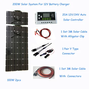 12V Solárneho Systému Kit 100W 200W Flexibilný Solárny Panel 18V Nabíjačky Batérií