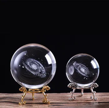 60/80/100mm 3D Laserom Vygravírované Galaxy Crystal Ball Miniatúrny Model sklenenú guľu Astronómie darček sklenenú guľu fotografie prop