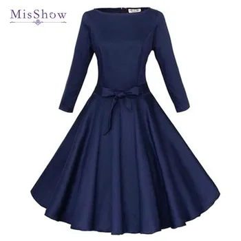 MisShow Vintage 50. rokov 60-tych rokov, ženy vestidos elegantné zimné šaty rockabilly dlhý rukáv šaty jeseň bežné party šaty