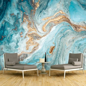 Vlastné 3D nástennú maľbu, Tapety Modrý Atrament Krajiny Umenie, Nástenné Maľby Abstraktné Zlaté Mramoru Textúra Obývacia Izba Tapety Domova