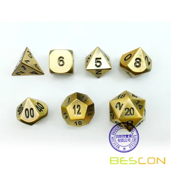 Bescon Mosadz Pevné Kovové Polyhedral D&D Kocky Súbor 7 Medi Kovové RPG Hranie Rolí Hry Kocky 7pcs Nastaviť