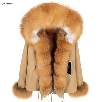 OFTBUY 2020 dlho khaki vetrovka zimná bunda ženy, skutočné kožušinový kabát prírodné red fox kožušinovou kapucňou líniové outwear kvalitnú módu